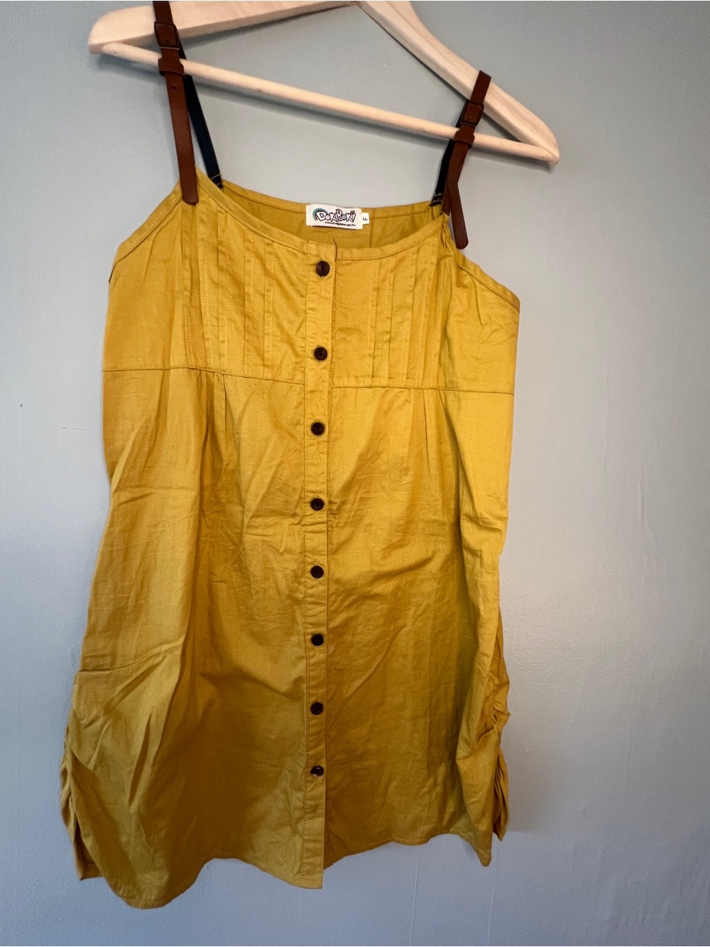 Doki Boki Korean brand Yellow Button-Front Sundress with Adjustable Straps